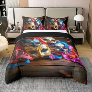 Erosebridal Комплект постельного белья Happy Mardi Gras Carnival Masquerade из 100% хлопка, красочный розово-желтый дизайн для детей и взрослых, Pink Yellow