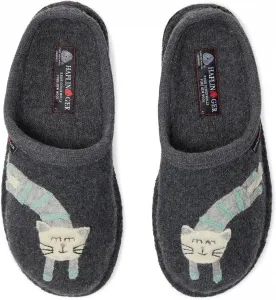 HAFLINGER Унисекс Кошка Чистая Вареная Шерсть Дышащие Домашние Тапочки, Отводящие Влагу, с Противоскользящей Двойной Валяной Стелькой, серый