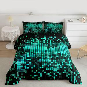 Erosebridal Комплект постельного белья Teal Black Pixelated Full с абстрактным геометрическим узором в стиле пиксель для детской комнаты, Teal and Black