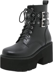Женские ботинки CrazycatZ из веганской кожи с металлическим эффектом в стиле панк и готика на платформе, Black-H