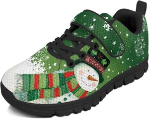 Детские спортивные кроссовки для девочек на рождественскую тематику с застежкой-липучкой, милым принтом, из дышащей сетки, для малышей и детей постарше, размер US 10.5-2.5 Watdotory, зеленый