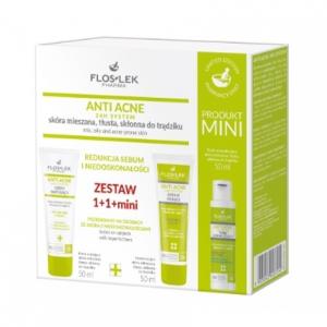 Набор средств по уходу за кожей Flos-Lek Anti-Acne 24h Skincare Set - 150 мл Крем, сыворотка и тоник для контроля за выделением кожного сала и коррекции несовершенств Floslek
