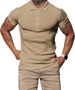 Летняя вязаная поло для мужчин с пуговицами и воротником, свободная, с коротким рукавом QOAAIE