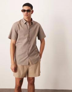 Строгая рубашка из льняной смеси ASOS DESIGN коричневого цвета
