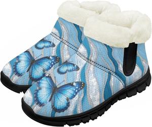 Детские зимние сапожки для мальчиков и девочек, утепленные искусственным мехом, ботильоны до щиколотки с противоскользящей подошвой для малышей, детей младшего и старшего возраста Chririnla, Aesthetic Blue Butterfly