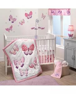 Розовый/фиолетовый комплект постельного белья для детской кроватки из 3 предметов Butterfly Kisses Bedtime Originals, розовый