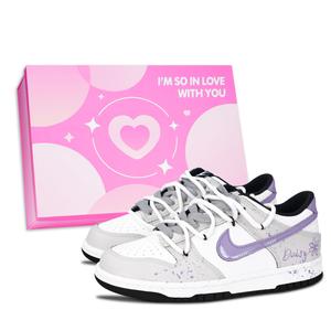 Nike Низкие кроссовки для скейтбординга Dunk Black White, Spring Daisy, устойчивые к истиранию, унисекс, фиолетовые