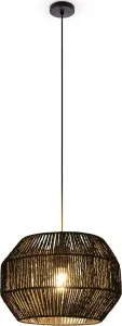 Подвесной светильник Paco Home "Hugo Yago", лампа E27 | без лампочки, гостиная, столовая, имитация ротанга, абажур бохо, бумажный, модерн Ø 35 см, Высота: 24 см, черный