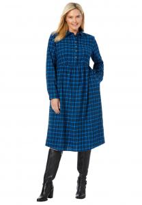 Платье-рубашка А-силуэта из клетчатой фланели больших размеров Woman Within, Bright cobalt plaid