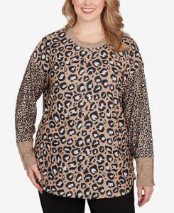 Уютный свитер большого размера с анималистическим принтом Ruby Rd, Tan Multi