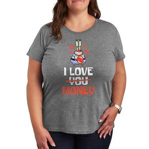 Футболка с принтом Mr Krabs I Love Money, Plus Size Nickelodeon, Heather Gray