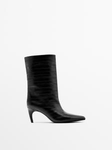 Ботильоны из тисненой кожи на высоком каблуке Massimo Dutti, черный