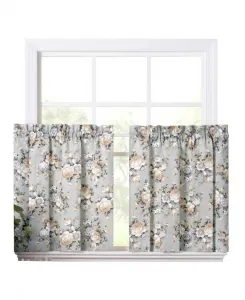 Стильные многоярусные шторы Ellis Bella Rose с цветочным принтом среднего размера, шириной 4 см, размером 142 смx91 см, "туман" Ellis Curtain, Mist