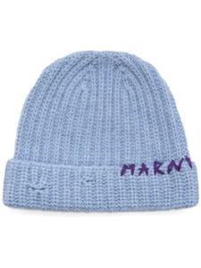 Marni шерстяная шапка с вышитым логотипом, синий