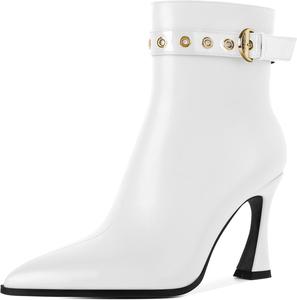 Женские ботильоны Zamikoo Stiletto, заостренный носок, осенние короткие каблуки, ремешок с пряжкой, боковая молния, каблук 3,5 дюйма, кожа, черный, размер US 10