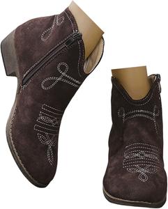 Женские ботильоны на щиколотку с низким массивным каблуком, удобные короткие осенние ботинки с молнией, замшевые с заостренным носком, V-образный вырез, массивный средний каблук, вестерн-ковбойские короткие ботинки для женщин Generic, 1-Coffee