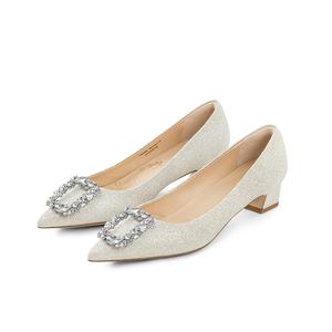 Туфли Margaret Chunky Heel на высоком каблуке, женские, серебристые 7or9, Margaret-Silver-3.5Cm Square Rhinestone Buckle