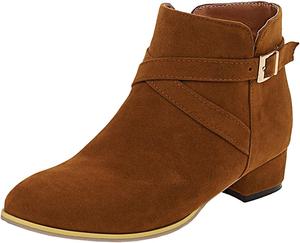 Женские ботильоны Uniquelly с массивным каблуком, круглым носком и невысоким каблуком, боковой молнией и декоративной пряжкой, модная зимняя обувь для женщин, Brown