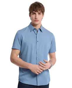 Мужская рубашка с коротким рукавом и принтом мини-бабочек на пуговицах Michael Kors, синий