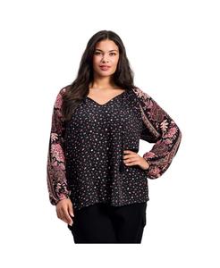 Женская крестьянская блузка Eliana с принтом по краю и рукавами AVENUE, Black ditsy border