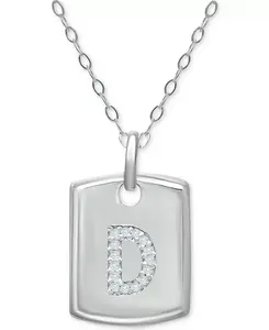 Ожерелье с кулоном в виде армейского жетона с кубическим цирконием, стерлинговое серебро, 16 дюймов + удлинитель 2 дюйма, создано для Macy's Giani Bernini, d