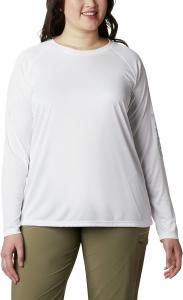 Женская футболка Columbia PFG Tidal Tee II с длинным рукавом и логотипом, White/Cirrus Grey Logo