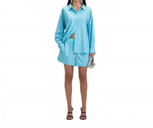 Рубашка оверсайз из тафты со стразами, синего цвета Self-Portrait