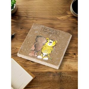 LuckyLinde Подставки для напитков Маленький медвежонок и тигр Janosch Набор подставок для кастрюль Из натурального камня, размер 10x10x1 см Luckylinde, желтый