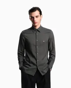 Мужская рубашка классического кроя в мелкую клетку Emporio Armani, черный