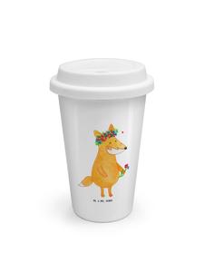 Mr. & Mrs. Panda Термокружка с изображением белой лисы и цветка, без надписей