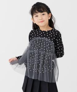 Ребристый топ с длинными рукавами и сплошным тюлевым узором Chil2, цвет F Dot/Black