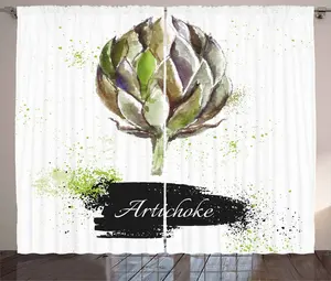 Штора ABAKUHAUS Артишок в деревенском стиле, Fresh Menu Healthy, присборенная штора из тесьмы для спальни с петлями и крючками, 280 x 245 см, цвет Папоротник зеленый черный Abakuhaus