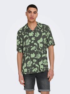 Рубашка ONLY Freizeit Kurzarm Tropisches Blumen Print Shirt ONSDASH, зеленый