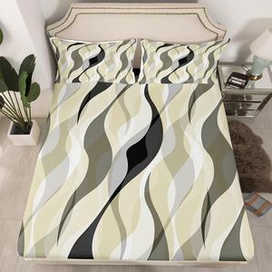 Erosebridal Светло-зеленые полосатые простыни на резинке Green and Grey Striped Ombre Art Modern Geometric Decor, Light Green