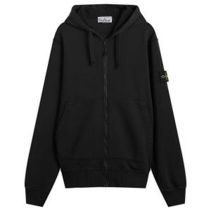 Толстовка с капюшоном на молнии из органического хлопкового флиса Stone Island, черный
