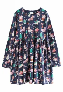 Платье-Джерси с длинными рукавами, прямого кроя Next, Navy Unicorn Christmas