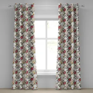 Шторы ABAKUHAUS Shabby Flora с люверсами, летний/весенний принт с бутонами роз, сиренью и листьями, декоративные двухпанельные шторы, 280 x 260 см, нежно-розовый кремовый цвет Abakuhaus
