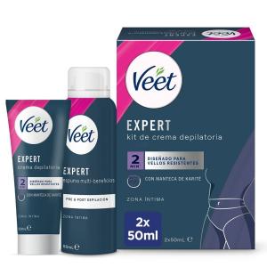 Набор для депиляции интимных зон Veet Expert, крем 50 мл + пена 50 мл