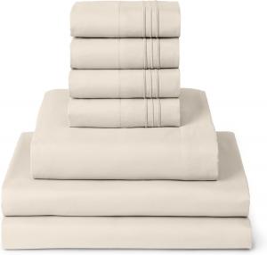 Mellanni Комплект постельного белья Split King 7 предметов, цвет золотисто-слоновая кость, с 4 наволочками, глубина кармана 40 см, мягкий охлаждающий микрофибра с начесом, простой в уходе