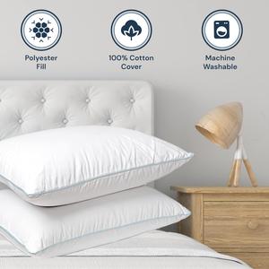 Pillowtex Мягкая спальная подушка с кантом голубого цвета White