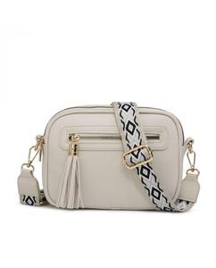 Сумка через плечо с холщовым ремешком и двумя секциями на молнии с кисточками JFY, бежевый