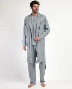 Халат с длинными рукавами из теплой ткани синего цвета Admas