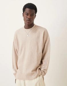 Свободный свитер с круглым вырезом ASOS DESIGN цвета «песок» с начесом