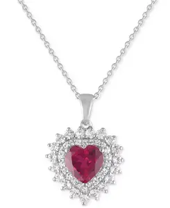Подвеска в форме сердца с голубым топазом 1-7/8 карата и выращенным в лаборатории белым сапфиром 1-1/4 карата из стерлингового серебра. Macy'S, red