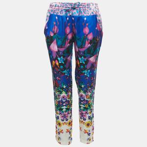 Брюки Roberto Cavalli с синим цветочным принтом из атласа