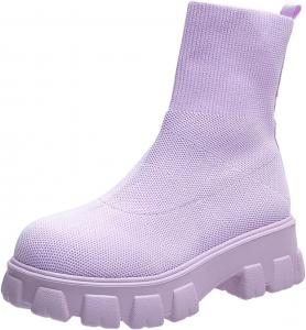 Женские трикотажные ботинки с эластичным верхом, модные ботинки на платформе, слипоны, ботильоны на толстой подошве, противоскользящие челси Generic, Purple