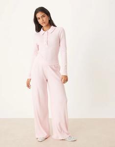 Широкие брюки в рубчик с начесом от ASOS DESIGN розового цвета