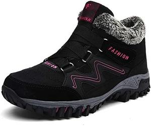 Женские зимние снежные ботинки водонепроницаемые с теплой подкладкой из меха против скольжения рабочие ботинки на щиколотку повседневные легкие ботинки для походов и активного отдыха Qacksv, Blackpink
