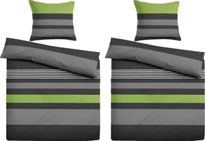 Уютный фланелевый комплект постельного белья 135x200 см из 4 предметов - хлопок в зеленую полоску Casa Colori