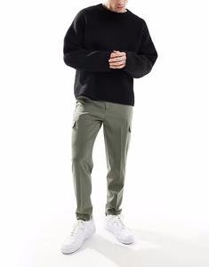 Зауженные брюки с карманами-карго приглушенного зеленого цвета Asos Design